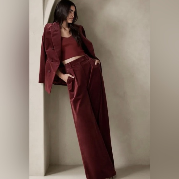 Banana Republic Pants - Banana Republic Women Veluro Relaxed Velvet Pants CK7 Cabin Red 14P wide leg